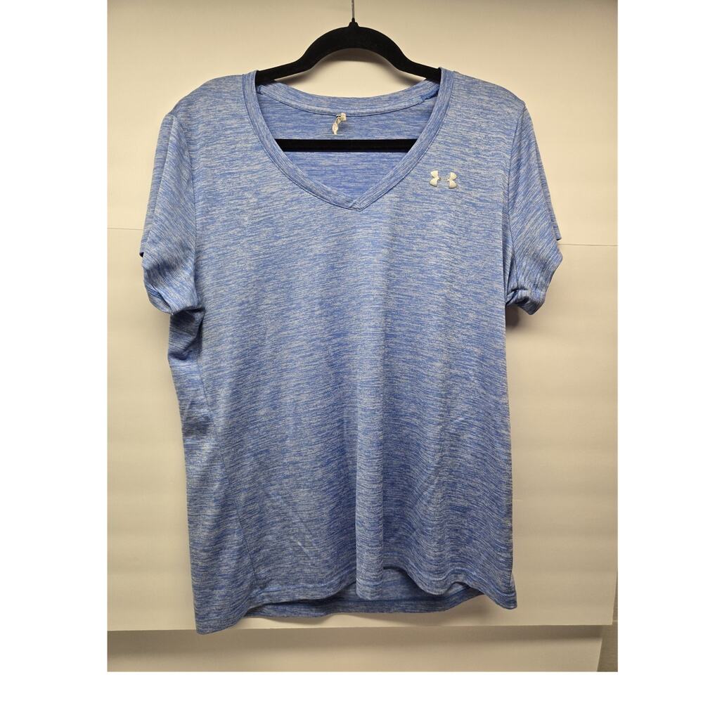 Under Armour Women’s Heathered Blue V-Neck Lightweight T-Shirt Short Sleeve L/G